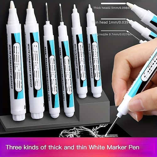 

1/2Pcs White Permanent Paint Pen Set For Wood Rock Plastic Leather Glass Stone Metal Canvas Ceramic Deep Hole Marker 0.7mm