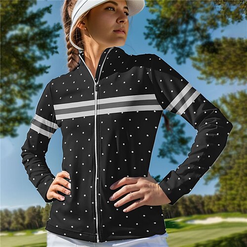 

Mujer chaquetas de golf Mantiene abrigado Transpirable Dispersor de humedad Manga Larga Ropa de golf Camiseta Ajuste regular Cremallera Rayas Impreso Primavera Otoño Tenis Golf pepinillo