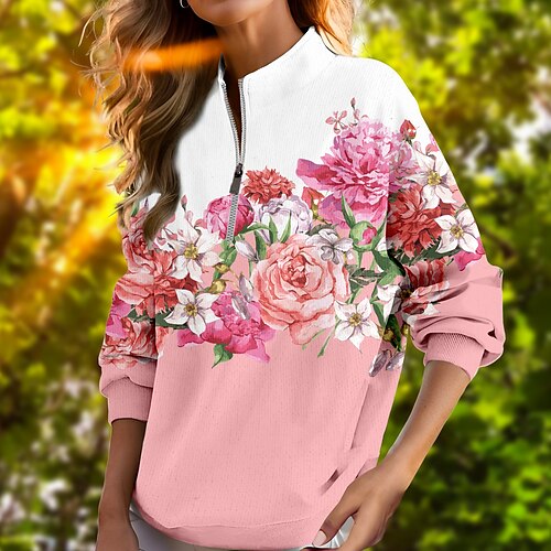 

Mulheres moletom de golfe pulôver de golfe camisola de golfe Térmico / Quente Respirável Pavio Humido Manga Longa Casacos de golfe Blusas Normal Bolsos laterais 1/4 Zip Floral Primavera Outono Tênis