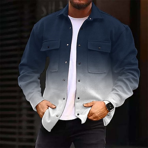 

Hombre Camisa Degradado Cuello Vuelto Negro Azul Piscina Exterior Calle Manga Larga Estampado Ropa Moda Ropa de calle Design Transpirable