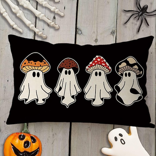 

halloween taie d'oreiller 1 pc lombaire oreiller halloween fantômes champignon décor taie d'oreiller noir vacances ferme jeter oreillers intérieur extérieur canapé coussin cas pour la maison canapé