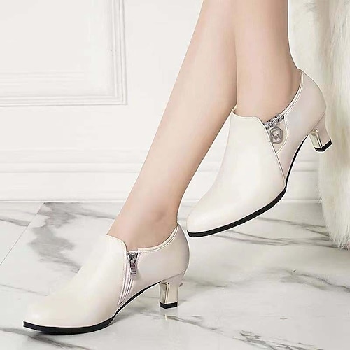 Women's Patent Leather Ankle Boots Chunky Heels Pointed Toe Party