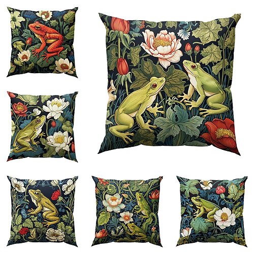 

Double Side Pillow Cover 1PC Frog Floral Soft Decorative Square Cushion Case Pillowcase for Bedroom Livingroom Sofa Couch Chair