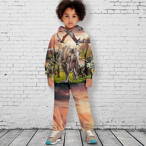 

2 Stück kinderkleidung Jungen Kapuzenpulli Hose Hoodie-Set Kleidungsset Outfit Graphic Tier Dinosaurier Langarm Bedruckt Set Outdoor 3d Drucken Aktiv Modisch Cool Sommer Herbst 3-12 Jahre Gelb Blau