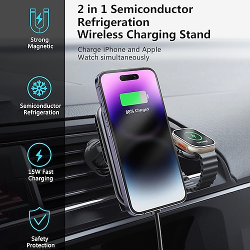 

2 In 1 Magnetic Car Wireless Charger Car Phone Holer Mount 15W Fast Charging Station for Macsafe iPhone 14 13 12 Pro Max iWatch
