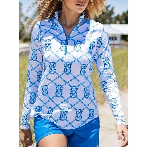 

Mulheres Camisa polo de caminhada Camisa de golfe Respirável Secagem Rápida Pavio Humido Manga Longa Vestuário de golfe Roupas de golfe Normal Geometria Primavera Outono Tênis Golfe Pickleball