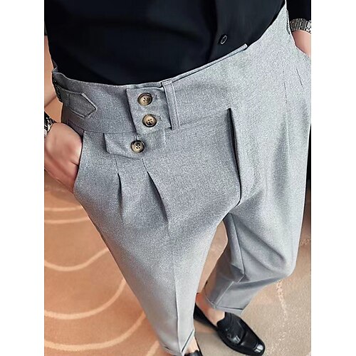 

Homens Social Calças Calças de Terno Calça Gurkha Bolsos Tecido Conforto Respirável Ao ar livre Diário Para Noite Moda Casual Preto Branco