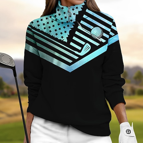 

Femme Pull de golf Sweat Golf Chaud Respirable Evacuation de l'humidité manche longue Vêtements d'extérieur de golf Top Standard 1/4 Zip Col Montant Drapeau Printemps Automne Tennis Le golf Pickleball