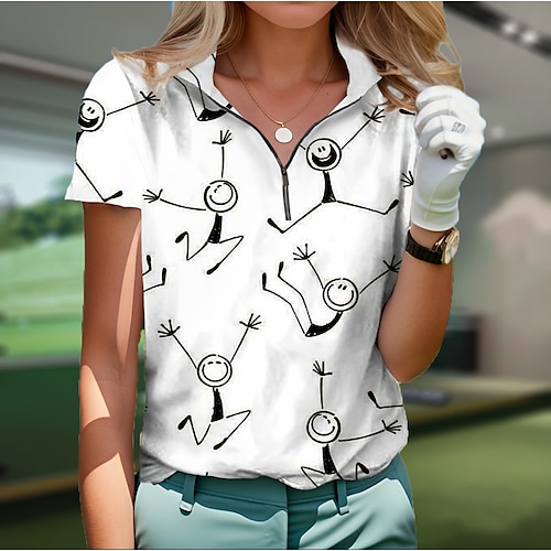 

Mulheres Camisa polo de caminhada Camisa de golfe Respirável Secagem Rápida Pavio Humido Manga Curta Vestuário de golfe Roupas de golfe Normal Zíper Colarinho Alto Estampado Verão Tênis Golfe