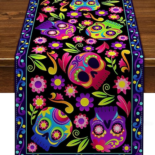 

corredor de mesa de halloween boho mexicano corredor de mesa casa de fazenda mesa interna decoração de outono decoração de bandeira de mesa para jantar festa de casamento feriado