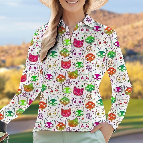 

Mulheres Camisa polo de caminhada Camisa de golfe Pólo de botões Respirável Secagem Rápida Pavio Humido Manga Longa Vestuário de golfe Roupas de golfe Normal Animal Primavera Outono Tênis Golfe