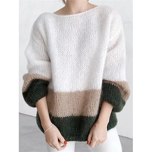 

Damen Pullover Strickwaren Gehäkelt Stricken überdimensional Farbblock Rundhalsausschnitt Stilvoll Brautkleider schlicht Outdoor Täglich Herbst Winter Grün Khaki Grau S