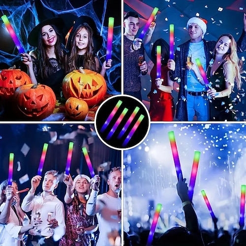 4pcs LED Foam Glow Sticks Light Up Your Party with 3 Flashing