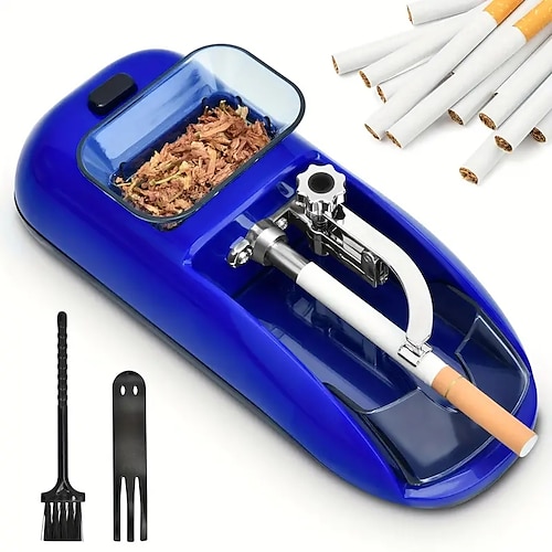 

1pc Portable Electric Cigarette Rolling Machine Mini Automatic Injector Tobacco Roller Maker Household With Transparent Tobacco Hopper Blue