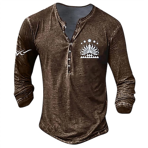 

Persona Estampados Moda Ropa de calle Casual Hombre Henley Shirt Camisetas gráficas camisa de la vendimia Exterior Diario Vacaciones Camiseta Negro Azul Marino Verde Trébol Manga Larga Henley Camisa