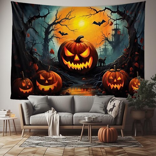 

halloween abóbora floresta pendurado tapeçaria arte da parede grande tapeçaria mural decoração fotografia pano de fundo cobertor cortina casa quarto sala de estar decoração