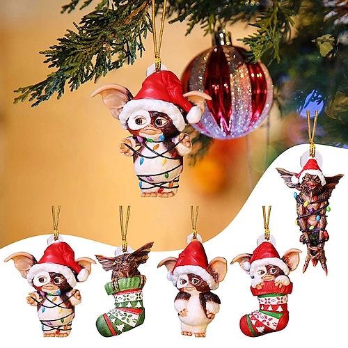 

Gremlins Gizmo Fairy Light Santa Hat Hanging Christmas Figurine Ornament Decor Christmas Tree Decoration