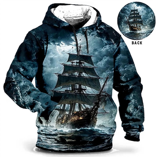 

Ship Graphic Prints Daily Classic Casual Men's 3D Print Pullover Holiday Going out Streetwear Hoodies Blue Green Drak Red Long Sleeve Hooded Print Spring & Fall Designer