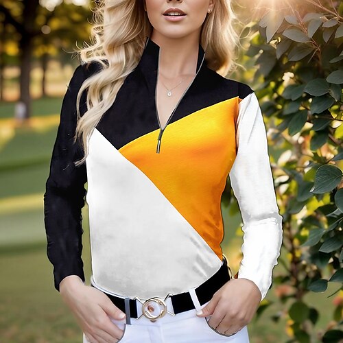 

Femme T-shirt POLO Chemise de golf Respirable Séchage rapide Evacuation de l'humidité manche longue Vêtements de golf Top Standard 1/4 Zip Col Montant Bloc de couleur Printemps Automne Tennis Le golf