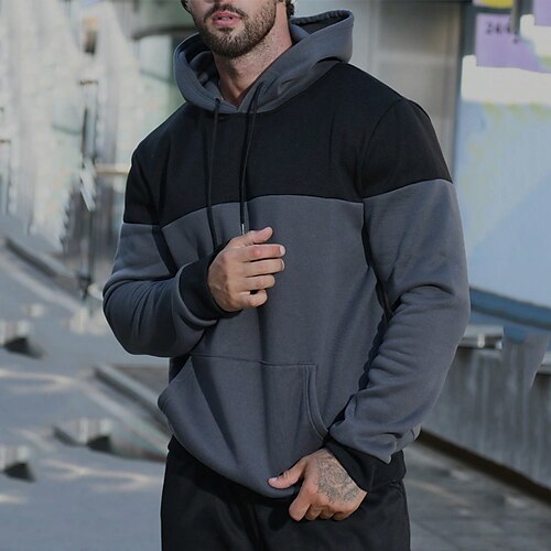 

Herren Hoodie Sweatshirt Kapuze SchwarzGrau Mit Kapuze Farbblock Sport Natur Täglich Festtage Strassenmode Cool Brautkleider schlicht Frühling Herbst Bekleidung Kapuzenpullover Sweatshirts