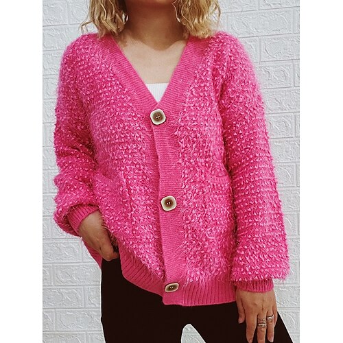 

Damen Strickjacke Strickwaren Gerippt Stricken Taste Feste Farbe V Ausschnitt Stilvoll Brautkleider schlicht Täglich Ausgehen Herbst Winter Schwarz Rosa Rote S