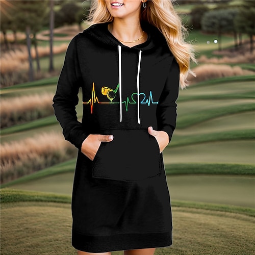 

Mulheres Vestido de tênis vestido de golfe Respirável Secagem Rápida Pavio Humido Manga Longa Vestidos roupa de tênis Com Capuz Estampado Primavera Outono Tênis Golfe Pickleball