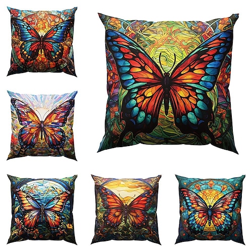 

Funda de almohada de doble cara, 1 unidad, mariposa de vitral, funda de cojín cuadrada decorativa suave, funda de almohada para dormitorio, sala de estar, sofá, silla