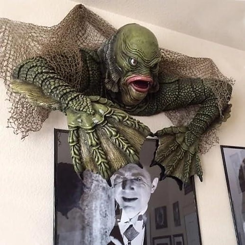 

criatura de la laguna negra, decoración de pared de terror de hombre lagarto, decoración de pared de monstruos de rastreo de miedo de tumba de Halloween