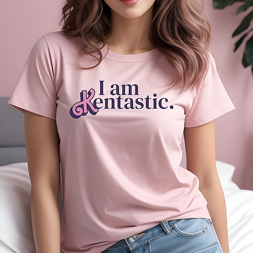 

Damen T Shirt Rosa Buchstabe Bedruckt Kurzarm Täglich Wochenende Basic Rundhalsausschnitt Farbe