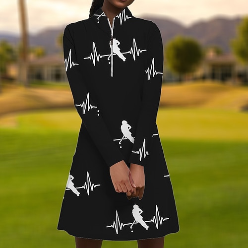 

Damen Tenniskleid Golfkleid Atmungsaktiv Schnelltrocknend Feuchtigkeitsableitung Langarm Kleider Golfbekleidung Regular Fit 1/4 Reißverschluss Stehkragen Bedruckt Frühling Herbst Tennis Golfspiel