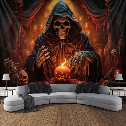 

Halloween Horror Hanging Tapestry Wall Art Large Tapestry Mural Decor Photograph Backdrop Blanket Curtain Home Bedroom Living Room Decoration Death Pumpkin Halloween Decorations