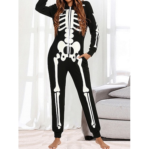 

Damen Hausanzug Onesie Geist Modisch Brautkleider schlicht Komfort Heim Halloween Strasse Baumwolle Herbst Winter Schwarz