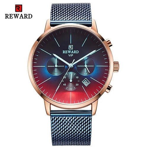 

REWARD Color Bright Glass Watch Luxury Brand Business Men Wrist Watch Stainless Steelamp;Leather Strap Fashion Chronograph Waterproof Clock