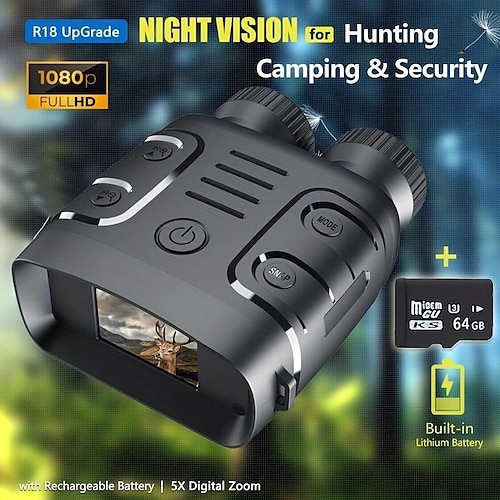 lunettes de vision nocturne avec caméra zoom numérique 5x nv jumelles télescope avec longue distance de vision infrarouge la nuit pour la chasse et le camping (batterie rechargeable intégrée)