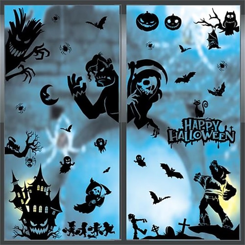 

9pcs/1set Halloween Stickers Castle Ghost Festival Party Window Glass Decoration Static Sticker