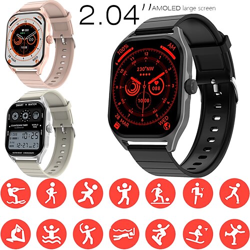 

696 DT99 Montre intelligente 2.04 pouce Smartwatch Montre Connectée Bluetooth Podomètre Rappel d'Appel Moniteur d'Activité Compatible avec Android iOS Femme Hommes Mode Mains-Libres Contrôle des