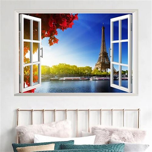 

3D Window Eiffel Tower Landscape Wall Sticker Bedroom Living Room Decoration Painting 5790CM