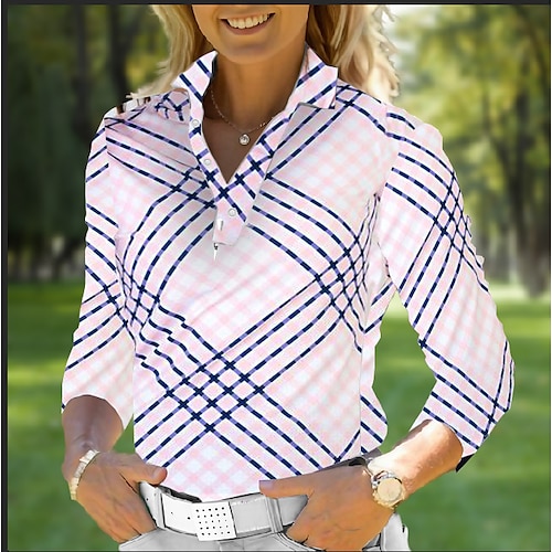 

Damen poloshirt Golfhemd Geknöpftes Poloshirt Atmungsaktiv Schnelltrocknend Feuchtigkeitsableitung Langarm Golfbekleidung Golfkleidung Regular Fit Geometrie Frühling Herbst Tennis Golfspiel Pickleball