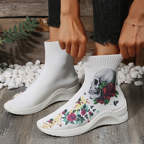 

Mulheres Botas Botins Botins Diário Inverno Sem Salto Ponta Redonda Moda Vintage Casual Tecelagem voadora Mocassim Anime Desenho Animado Branco