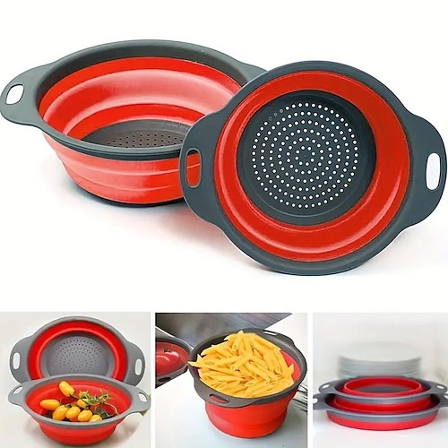 

2pcs, Collapsible Silicone Drain Basket for Outdoor Camping and Kitchen - Portable Fruit and Vegetable Washing Basket - Reusable and Creative Design