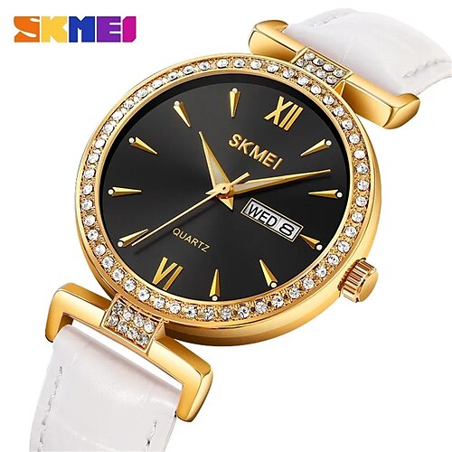 

Skmei mode lumière luxe cadran étincelant montre pour femme métal gradué mode polyvalent date étanche montre à quartz 2090