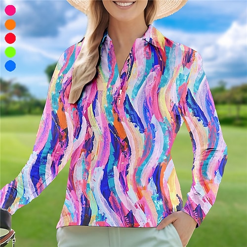 

Femme T-shirt POLO Chemise de golf Respirable Séchage rapide Evacuation de l'humidité manche longue Vêtements de golf Top Standard Imprimé Printemps Automne Tennis Le golf Pickleball