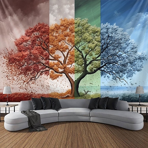 

Tapiz colgante de cuatro estaciones, árbol de la vida, arte de pared, tapiz grande, decoración mural, fotografía, telón de fondo, manta, cortina, decoración del hogar, dormitorio, sala de estar