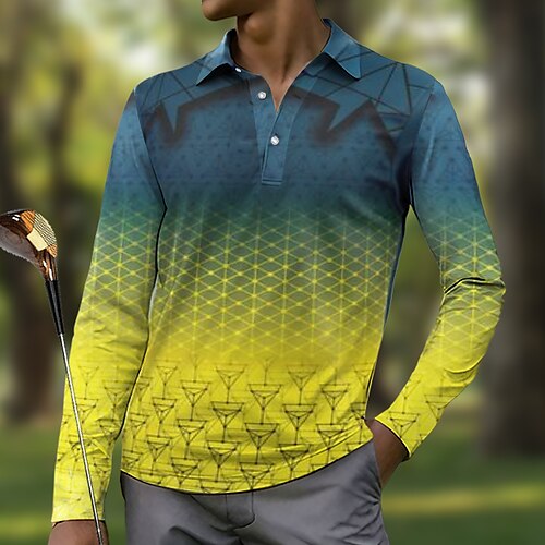 

Men's Polo Shirt Golf Shirt Button Up Polo Breathable Quick Dry Moisture Wicking Long Sleeve Golf Apparel Golf Clothes Regular Fit Color Gradient Spring Autumn Tennis Golf Pickleball