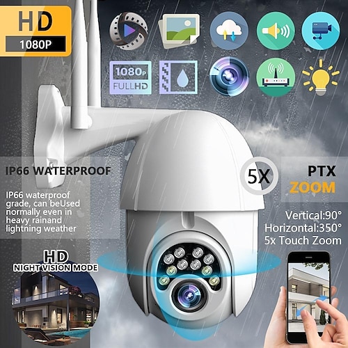 

câmera ip de vigilância de segurança com onvif wifi 2mp 1080p dome de velocidade sem fio cctv ir netcam ao ar livre 16/32/64g cartão tf (opcional)