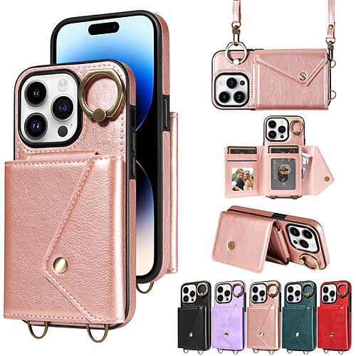 

téléphone Coque Pour iPhone 15 Pro Max Plus iPhone 15 Pro Max Plus 14 13 12 11 X XR XS 8 7 Portefeuille Anneau de Maintien avec lanière Avec porte-cartes Rétro Formes Géométriques TPU faux cuir