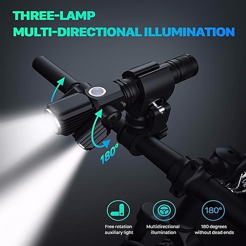starfire új kerékpár lámpa usb töltés kültéri kerékpározás fényszóró teleszkópos zoom három fejű led zseblámpa