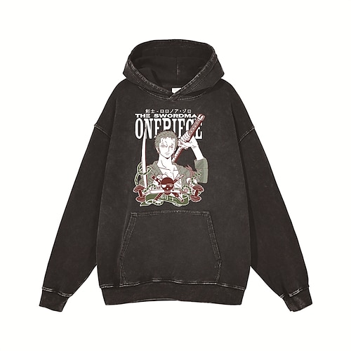 

macaco de uma peça d. luffy roronoa zoro moletom com capuz superdimensionado com lavagem ácida punk gótico retrô vinatge estilo de rua hip hop unissex adultos