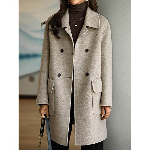 

Women's Coat Outdoor Street Daily Fall Winter Long Coat Loose Fit Windproof Warm Modern Style Casual Trendy Jacket Long Sleeve Plain Maillard with Pockets Black Red Camel