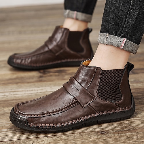 

Homens Botas Sapatos Confortáveis Casual Formais Ao ar livre Diário Couro Ecológico Quente Confortável Antiderrapante Botas / Botins Preto Marron Cinzento Outono Inverno